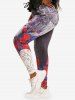 Legging à Imprimé 3D Papillon et Rose Panneau en Dentelle de Grande Taille - Noir L