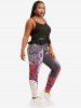 Lace Panel 3D Print Rose Butterfly Plus Size Jeggings -  
