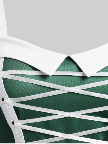 Plus Size Lace Up Gift Cat Print Christmas Dress