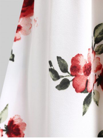 Plus Size Floral Printed Cinched Short Sleeves A Line Dress