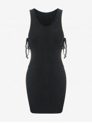 Ribbed Cutout Tied Short Dress -  