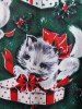 Plus Size Lace Up Gift Cat Print Christmas Dress -  