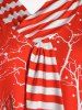 T-shirt Tunique Rayé Père Noël et Cerf Imprimés de Grande Taille - Rouge 3X