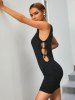 Ribbed Cutout Tied Short Dress -  