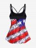 Plus Size Patriotic American Flag Printed Cutout Padded Tankini Top Swimsuit -  
