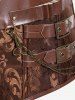 Gothic PU Leather Panel Buckled Chain Embellish Brocade Corset -  