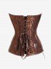 Gothic PU Leather Panel Buckled Chain Embellish Brocade Corset -  
