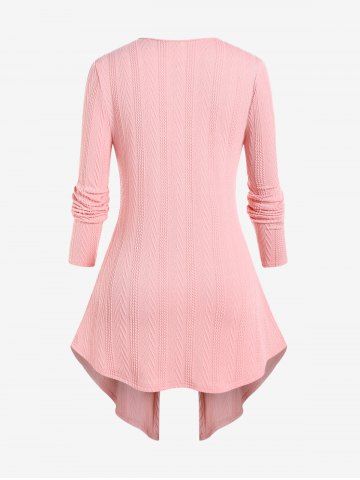 Frilled Plaid Lace-up Textured Knit Twofer Top and Twist Skinny Leggings Plus Size Outfit
