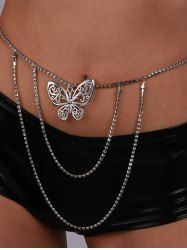 Chaîne de Taille à Plusieurs Branches avec Pendentifs Papillon en Strass Style Rétro - Argent 