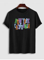 Colorful Letter New York California Print Short Sleeve T Shirt -  