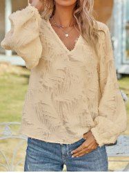 Blouse Décontractée à Manches Longues à Col V - Jaune clair S
