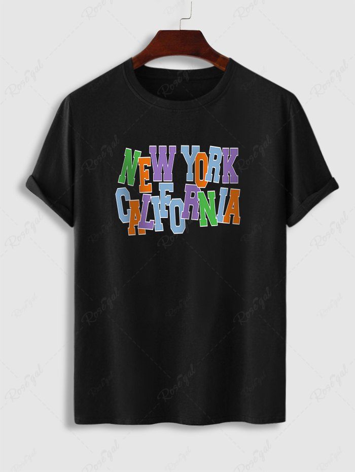 Chic Colorful Letter New York California Print Short Sleeve T Shirt  