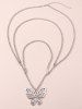 Chaîne de Taille à Plusieurs Branches avec Pendentifs Papillon en Strass Style Rétro - Argent 