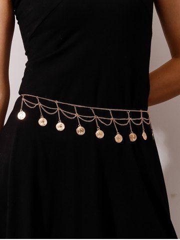 Punk Multilayer Roman Coin Pendant Waist Chain - GOLDEN