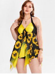 Plus Size Sunflower Ombre Handkerchief Padded Boyleg Tankini Swimsuit -  