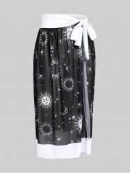 Plus Size Sun Star Moon Print Mesh Tie Side Sarong -  