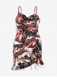Robe à Imprimé Sirène Ajustée Sanglée à Col Bénitier - Café profond S