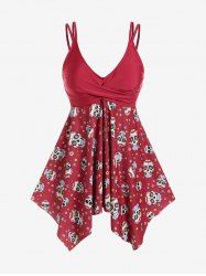 Maillot de Bain Tankini Mouchoir Matelassé Crâne Imprimée sans Dos de Grande Taille - Rouge 5X