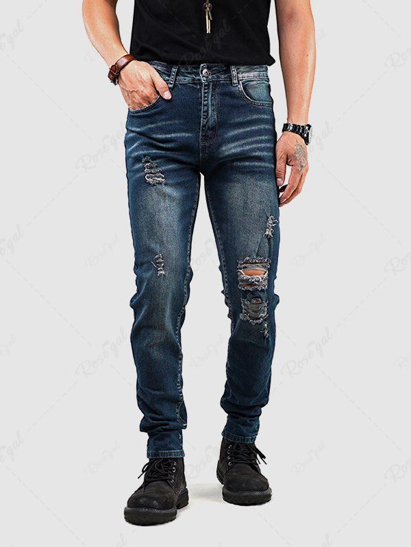 Unique Destroyed Straight Leg Jeans  