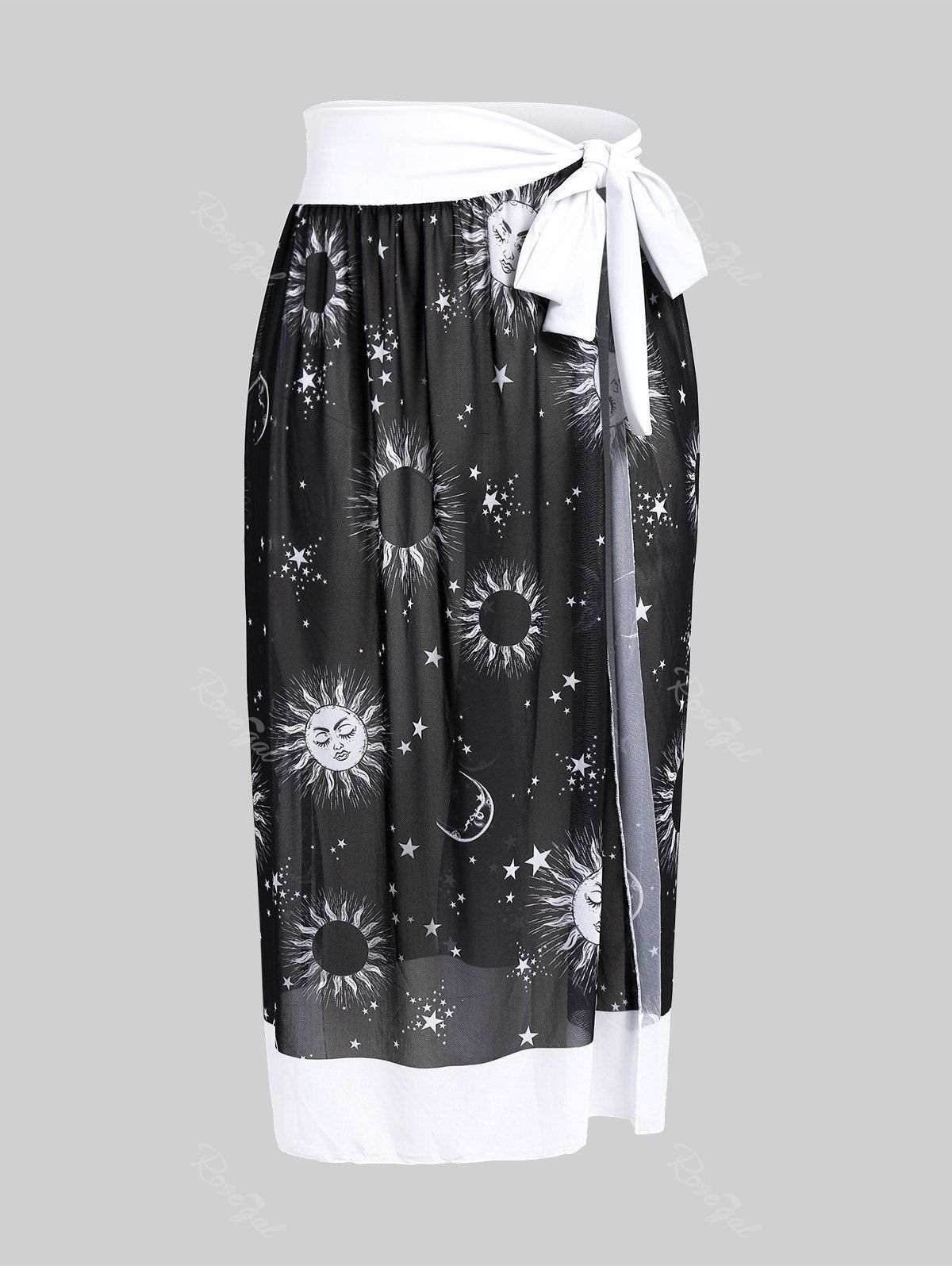 Latest Plus Size Sun Star Moon Print Mesh Tie Side Sarong  