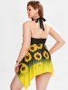 Plus Size Sunflower Ombre Handkerchief Padded Boyleg Tankini Swimsuit -  