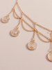 Punk Multilayer Roman Coin Pendant Waist Chain -  