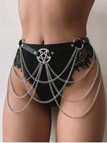 Gothic Multi-layered Body Chain Crisscross Faux Leather Belt - BLACK