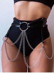 Punk Faux Leather Layered Rings Belt Waist Chain -  