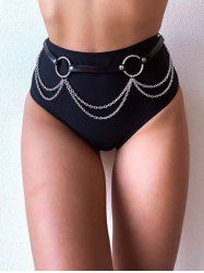 Punk Gothic Layered Rings Faux Leather Belt Waist Chain -  