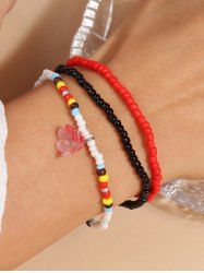 3Pcs Colorful Beaded Flower Charm Bracelet -  