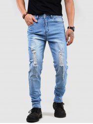 Ripped Bleach Wash Jeans -  