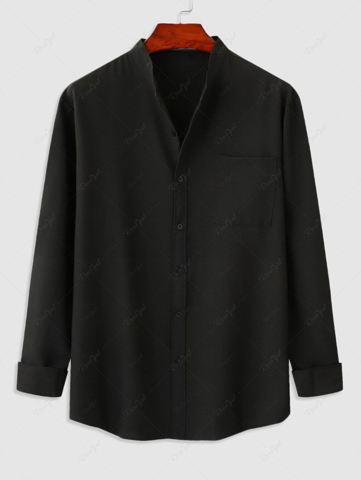 Discount Stand Collar Pocket Long Sleeves Basic Shirt  