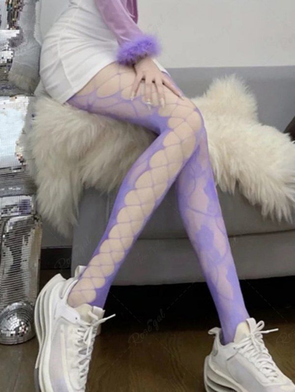 Collants Transparents en Filet Découpé à Côté Pourpre Mimosa 