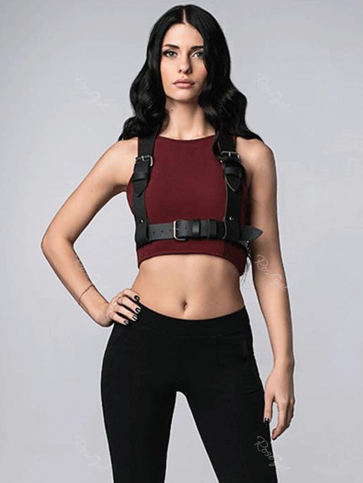 Cheap Faux Leather Buckle Rings Harness Body Chain  