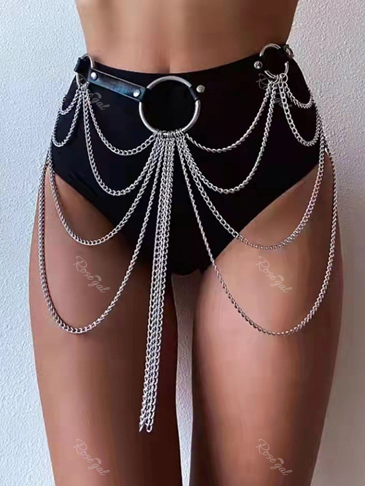 Hot Punk Multi Layered Rings Tassel Buckle Faux Leather Belt Waist Chain  