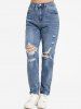 Zipper Fly High Waisted Pockets Straight Leg Distressed Long Ripped Jeans -  