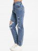 Zipper Fly High Waisted Pockets Straight Leg Distressed Long Ripped Jeans -  