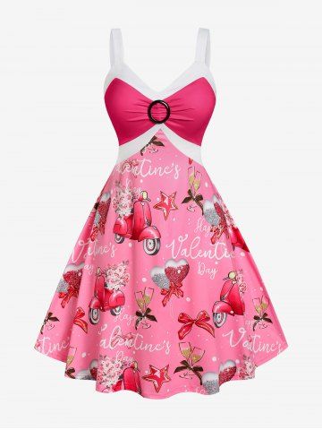 Plus Size Valentine's Motor Scooter Printed Dress