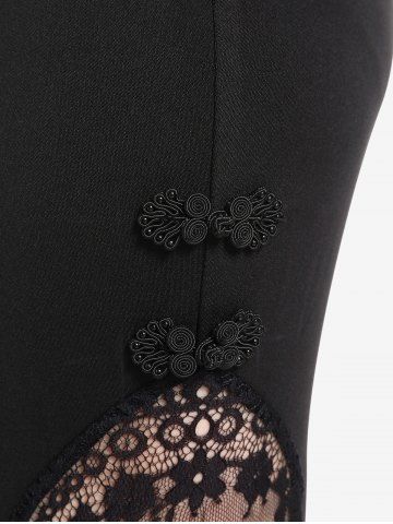 Gothic Lace Panel Frog Button Pull On Skinny Pants