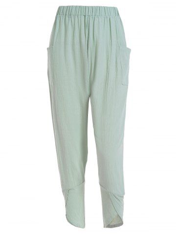 Solid Color Tulip Hem Elastic Waist Pants - LIGHT GREEN - 2XL