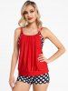 Modest Polka Dot Colorblock Padded Boyshorts Strap Tankini Swimsuit -  
