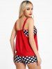 Modest Polka Dot Colorblock Padded Boyshorts Strap Tankini Swimsuit -  