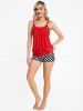 Modest Polka Dot Colorblock Padded Boyshorts Strap Tankini Swimsuit -  
