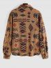 Ethnic Aztec Geo Printed Polar Fleece Fluffy Shacket -  