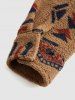 Ethnic Aztec Geo Printed Polar Fleece Fluffy Shacket -  
