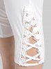 Plus Size Crisscross Lace Panel Capri Leggings with Pockets -  