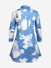 Plus Size Half Button 3D Ripped Denim Print Blouse -  