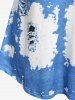 Plus Size Half Button 3D Ripped Denim Print Blouse -  