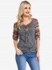 T-shirt Tribal en Tricot Motif Rayé à Manches Raglan - Gris XXL