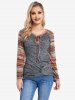 T-shirt Tribal en Tricot Motif Rayé à Manches Raglan - Gris XXL